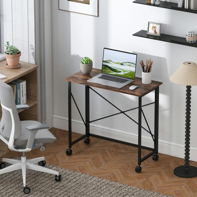 Rackhams Folding Desk on Wheels, Writing Table for Home Office, Natural - Rustic brown - Particle Board - image 1