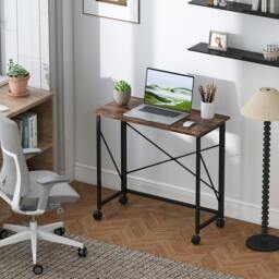 Rackhams Folding Desk on Wheels, Writing Table for Home Office, Natural - Rustic brown - Particle Board - thumbnail 1