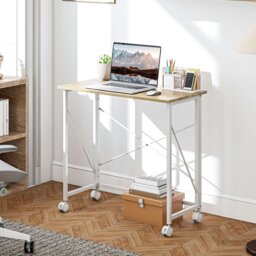 Rackhams Folding Desk on Wheels, Writing Table for Home Office, Natural - Rustic brown - Particle Board - thumbnail 4