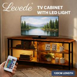 Rackhams TV Stand Cabinet 55 inch Corner TV Unit Wooden with Light Storage Shelves - thumbnail 2