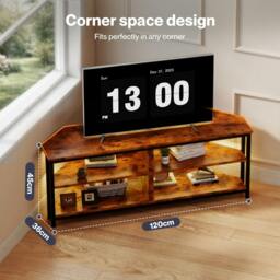 Rackhams TV Stand Cabinet 55 inch Corner TV Unit Wooden with Light Storage Shelves - thumbnail 4