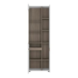 Rackhams Chelsea Tall Glazed Narrow Display unit (RHD) in White with Oak Trim - Full Assembly Required - White & Oak - Matt - thumbnail 2