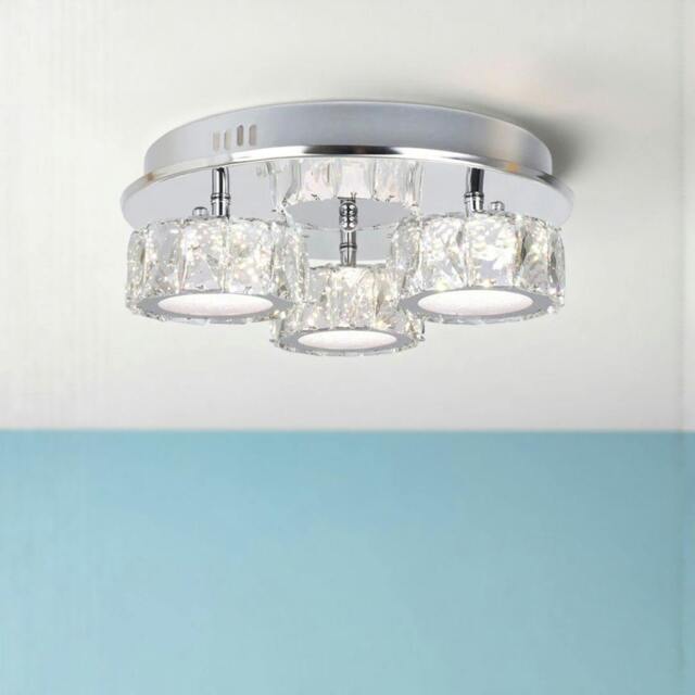 Rackhams Dilan 3 Light Polished Chrome & Crystal LED Flush Ceiling Light - image 1