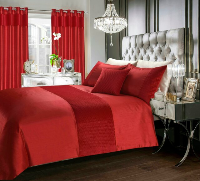Rackhams Hartley Geometric Velvet Duvet Cover & Pillowcase Set - Red - Super King - image 1