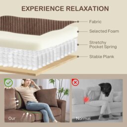 Rackhams 212 cm Upholstered Jumbo Cord Sofa Couch with Spring Cushion, Coffee - Cream white - thumbnail 5
