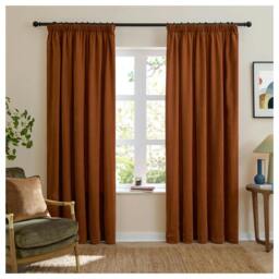 Rackhams Chenille Lined Pencil Pleat Curtains - Rust - 137cm x 229cm - Rust - 100% Polyester - thumbnail 1