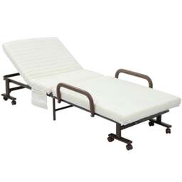 Rackhams Folding Bed with Mattress, Single Guest Bed, Portable Fold Bed with Adjustable Backrest, Metal Frame on Wheels, White, 190 x 76 cm - thumbnail 1