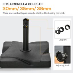 Rackhams 20kg Square Parasol Base Outdoor Garden Cement Umbrella Weight Stand Holder, Fits Φ32mm,Φ38mm,Φ48mm Pole - Black - thumbnail 4