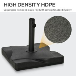 Rackhams 20kg Square Parasol Base Outdoor Garden Cement Umbrella Weight Stand Holder, Fits Φ32mm,Φ38mm,Φ48mm Pole - Black - thumbnail 3