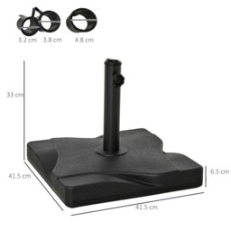Rackhams 20kg Square Parasol Base Outdoor Garden Cement Umbrella Weight Stand Holder, Fits Φ32mm,Φ38mm,Φ48mm Pole - Black - thumbnail 5