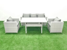 Rackhams Garden Dining Set Outdoor Rattan Furniture Set with Sofa Dining Table 2 Chairs Light Grey Mixed - thumbnail 2
