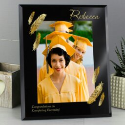 Rackhams Personalised Golden Feather 5x7 Black Glass Photo Frame - thumbnail 4