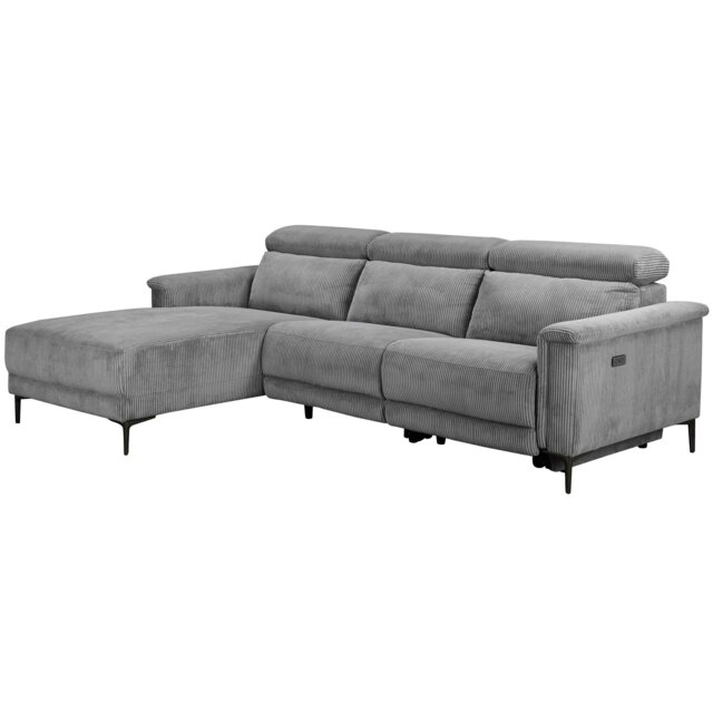Rackhams Lund 3‑Seater Electric Recliner Sofa (Grey Corduroy) - Grey - image 1