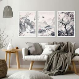Rackhams Wall Art For Living Room Large - Set of 3 Chinoiserie Wall art Prints - A2 16.54 x 23.39 in / 42 x 59.4 cm - Matte Museum Quality Art Paper 290 gsm - Oak Frame - thumbnail 3