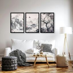 Rackhams Wall Art For Living Room Large - Set of 3 Chinoiserie Wall art Prints - A2 16.54 x 23.39 in / 42 x 59.4 cm - Matte Museum Quality Art Paper 290 gsm - Oak Frame - thumbnail 5