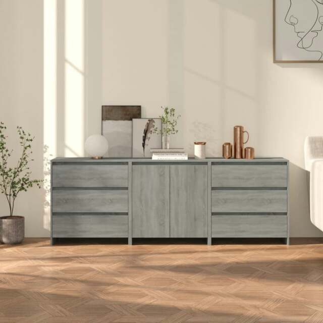 Rackhams 3 Piece Sideboard Grey Sonoma Engineered Wood - Grey - Engineered wood
