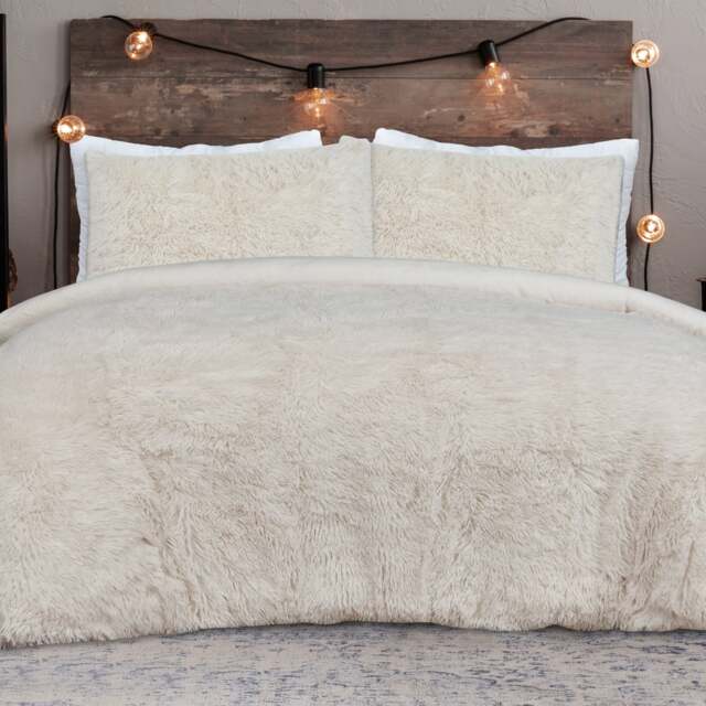 Rackhams Shaggy Faux Fur Fleece Duvet Cover With Pillowcases - Cream - Single (135cm x 200cm) - image 1