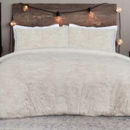 Rackhams Shaggy Faux Fur Fleece Duvet Cover With Pillowcases - Cream - Single (135cm x 200cm)