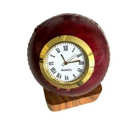 Rackhams - Quartz Cricket Ball Clock - Unique Sporting Design - Durable Leather & Brass - Precise Timekeeping - Red, One Size, Wood - thumbnail 5