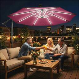 Rackhams 3 m Garden Cantilever Parasol with Solar Light, Rotation - Cantilever Garden Parasol - Wine Red - 300 x 300 x 235 cm - thumbnail 1