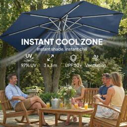 Rackhams 3 m Garden Cantilever Parasol with Solar Light, Rotation - Cantilever Garden Parasol - Wine Red - 300 x 300 x 235 cm - thumbnail 6