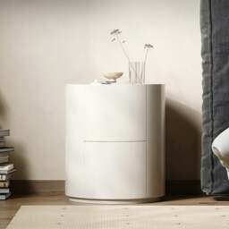Rackhams Farooq Round Bedside Table, White - Cream