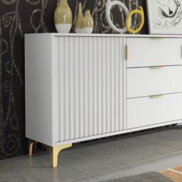 Rackhams Captivating White 140cm Sideboard with Ribbed Doors and Gold Accents - 140 cm  - Grey -  MDF/Chipboard - thumbnail 4