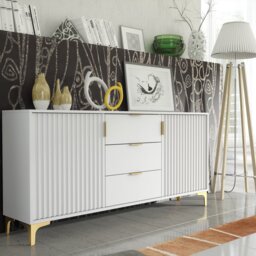 Rackhams Captivating White 140cm Sideboard with Ribbed Doors and Gold Accents - 140 cm  - Grey -  MDF/Chipboard - thumbnail 5