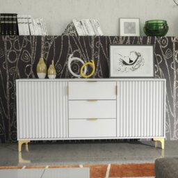 Rackhams Captivating White 140cm Sideboard with Ribbed Doors and Gold Accents - 140 cm  - Grey -  MDF/Chipboard - thumbnail 2
