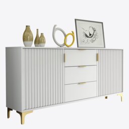 Rackhams Captivating White 140cm Sideboard with Ribbed Doors and Gold Accents - 140 cm  - Grey -  MDF/Chipboard - thumbnail 6