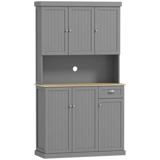 Rackhams 180cm Freestanding Kitchen Cabinet, Modern Storage Cupboard with Open Countertop, Drawer and 6 Doors, Grey - image 1