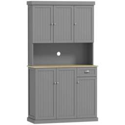 Rackhams 180cm Freestanding Kitchen Cabinet, Modern Storage Cupboard with Open Countertop, Drawer and 6 Doors, Grey - thumbnail 1