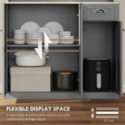 Rackhams 180cm Freestanding Kitchen Cabinet, Modern Storage Cupboard with Open Countertop, Drawer and 6 Doors, Grey - thumbnail 6