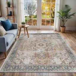 Rackhams Lillian-Washable Brown Blue Traditional Vintage Boho Rug - 200cm_diameter - thumbnail 2