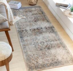 Rackhams Lillian-Washable Brown Blue Traditional Vintage Boho Rug - 200cm_diameter - thumbnail 6