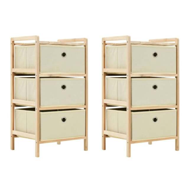 Rackhams Storage Racks with 3 Fabric Baskets 2 pcs Beige Cedar Wood