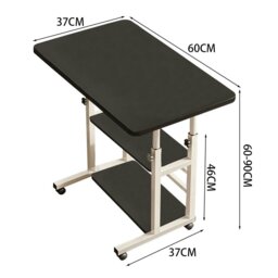 Rackhams 3-tier Height Adjustable Mobile Table Overbed Desk with Shelves Wheels - Black - thumbnail 6