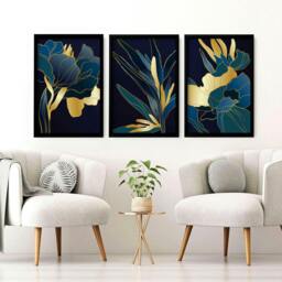 Rackhams Living room artwork - set of 3 Teal wall art prints - 16 x 22 inches / 40.65 cm x 56 cm - Polyester Canvas 260 gsm - Canvas wrapped - thumbnail 4