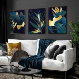 Rackhams Living room artwork - set of 3 Teal wall art prints - 16 x 22 inches / 40.65 cm x 56 cm - Polyester Canvas 260 gsm - Canvas wrapped - thumbnail 3