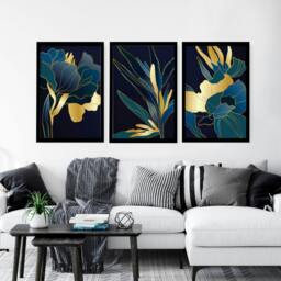 Rackhams Living room artwork - set of 3 Teal wall art prints - 16 x 22 inches / 40.65 cm x 56 cm - Polyester Canvas 260 gsm - Canvas wrapped - thumbnail 2