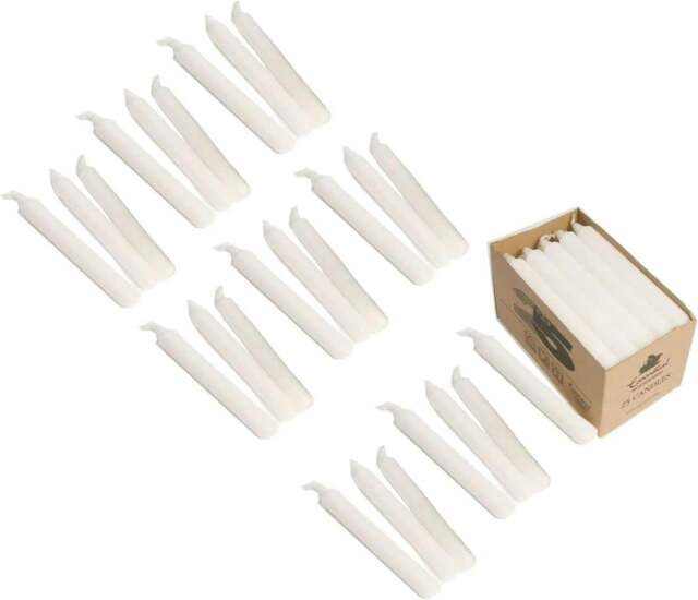 Rackhams Tapered Dinner Candle 190mm Non-Drip Unscented Long Burning Smokeless Pure Paraffin Wax Candles for Wedding Parties - Pack of 25 - White - image 1