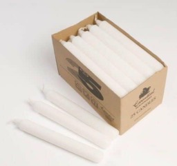 Rackhams Tapered Dinner Candle 190mm Non-Drip Unscented Long Burning Smokeless Pure Paraffin Wax Candles for Wedding Parties - Pack of 25 - White - thumbnail 3