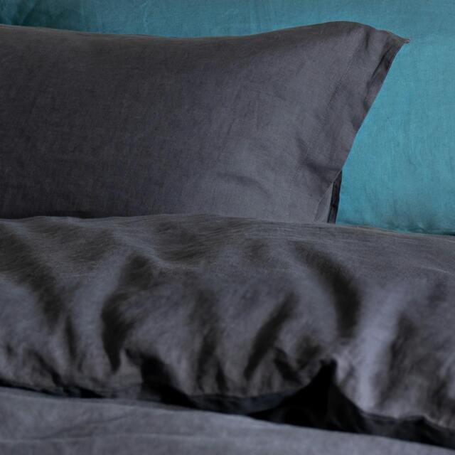 Rackhams Midnight Grey French Linen Pillowcases - Standard - Pair - Oxford - image 1