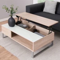 Rackhams Azalea Lift Up Coffee Table in Oak - 1 - Base Steel Aluminium Powder Coated - White - thumbnail 6