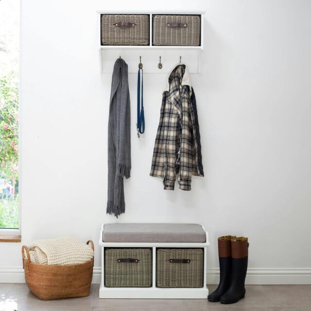Rackhams Tetbury Hallway Set with Storage Baskets, Coat Hooks and Cushion Seat - White - image 1