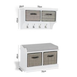 Rackhams Tetbury Hallway Set with Storage Baskets, Coat Hooks and Cushion Seat - White - thumbnail 2