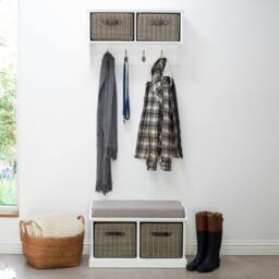 Rackhams Tetbury Hallway Set with Storage Baskets, Coat Hooks and Cushion Seat - White