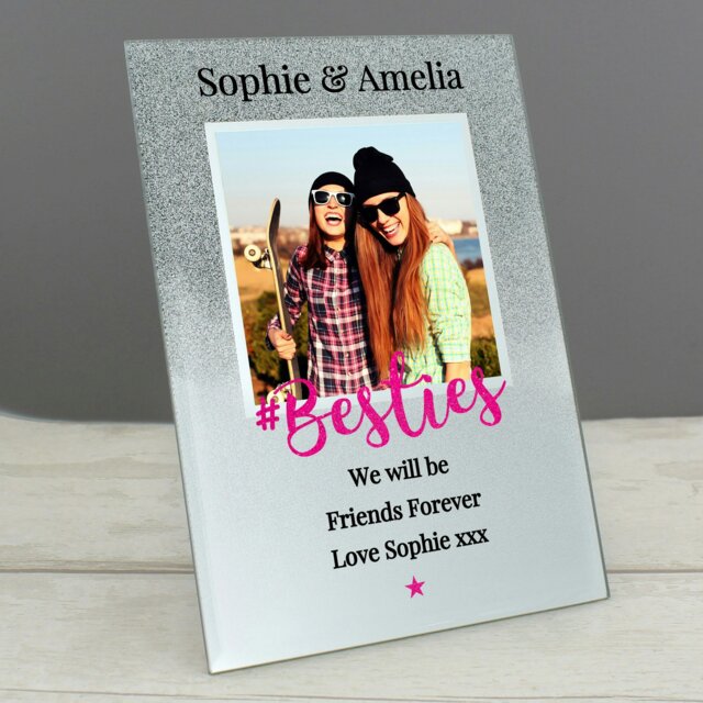 Rackhams Personalised 'Bestie' 4x4 Glitter Glass Photo Frame - image 1