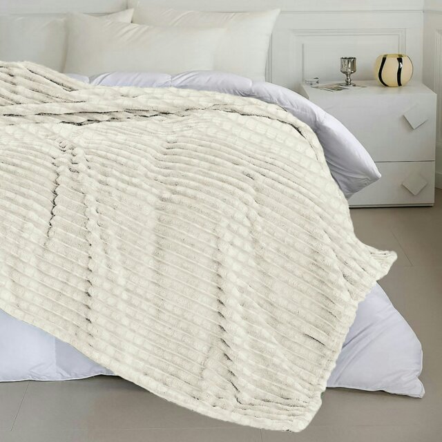 Rackhams Chunky Cord Waffle Plush Heavy Blanket - 200cm x 240cm - Ivory - image 1