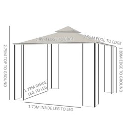 Rackhams Gazebo Party Tent Canopy Sun Shade for Patio Garden 3x3(m) - Light Grey - thumbnail 6